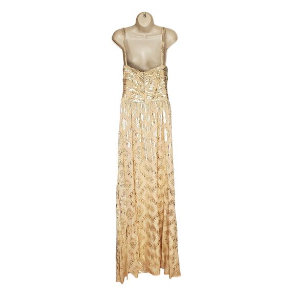 Ramy Brook Toby Twist Front Metallic Jacquard Gown Dress Soft Gold Combo Size 14 - Picture 2 of 11